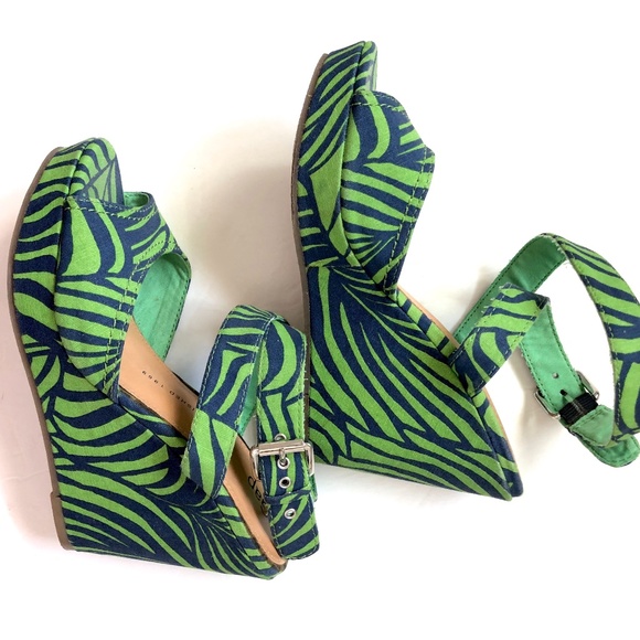 Gap Green Blue  Floral Wedge Sandal Heels - Picture 12 of 12